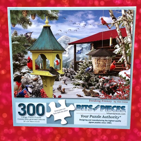 Bits And Pieces FEEDING FRENZY 300 Large Shaped Piece Puzzle Jigsaw Winter BIRDS - Picture 1 of 11